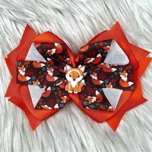 🎀🦊 Woodland Forest Animal Fox Themed Hair Bow Barrette Clip 🦊🎀